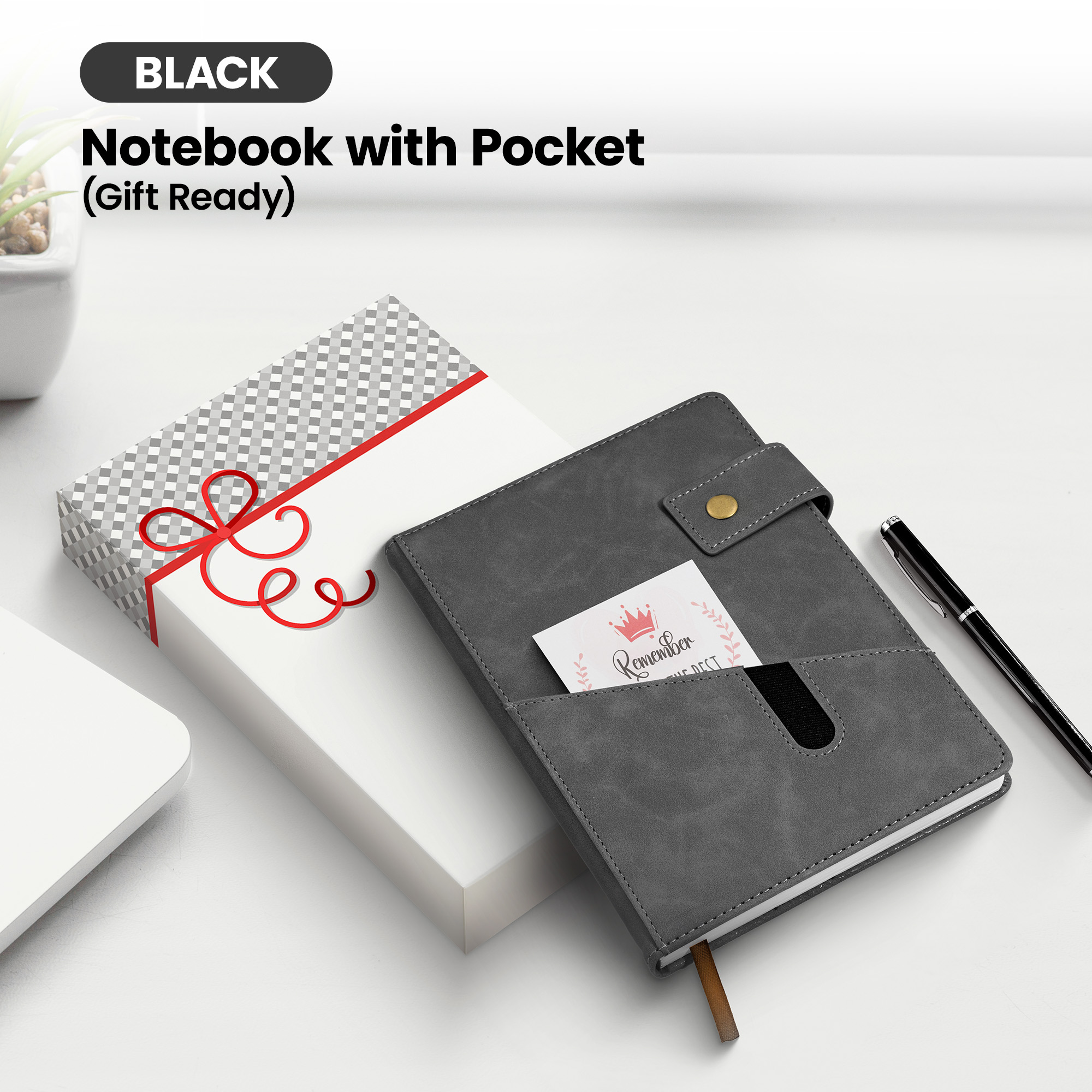 Notebook with Pocket and Pen - Black